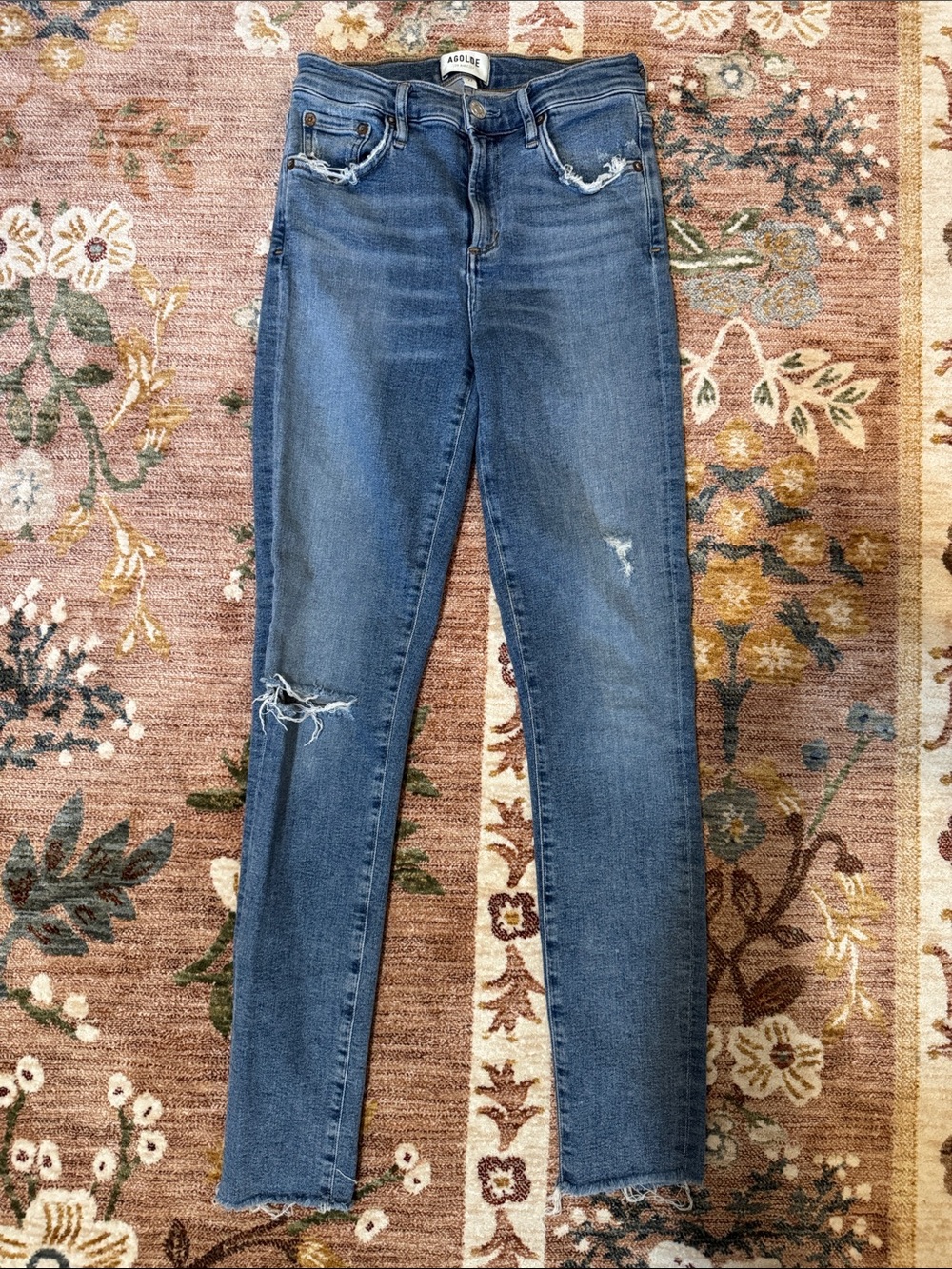 Agolde Women’s Skinny Jeans — Medium Blue Distressed - 27